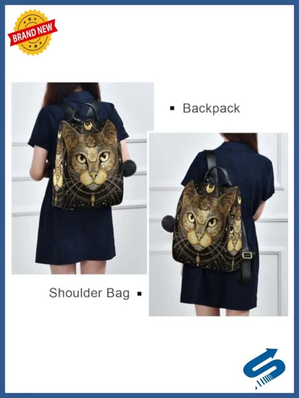Women's Cat Backpack Purse Anti-Theft Waterproof Daypack Laptop Bag